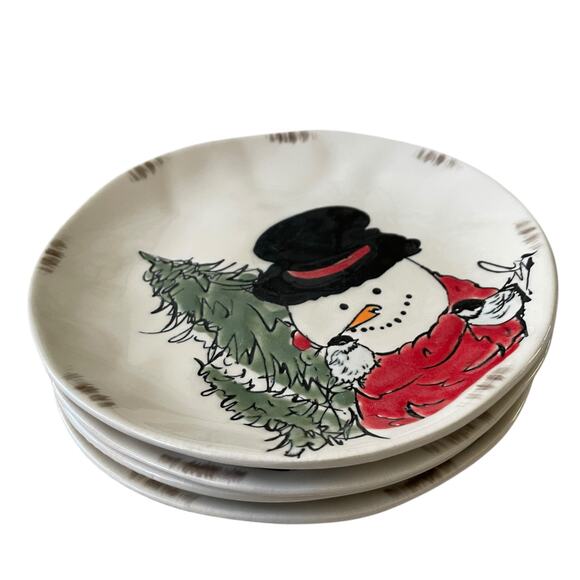 Grace Teaware Christmas SNOWMAN Porcelain Salad Plates 8.5in Set of 4 New - Picture 7 of 15